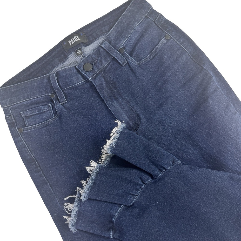PAIGE Flora Merritt Jeans Womens 28 Ruffle Frayed Cuff Cropped Dark Wash